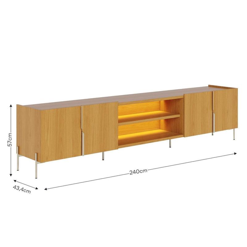 Rack para TV até 85 Polegadas com LED MDF 240cm 4 Portas Puxadores